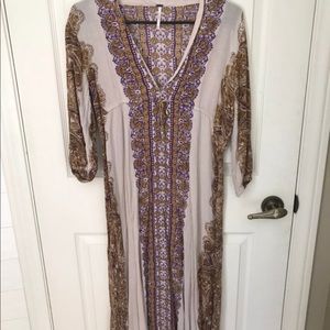 Free people boho long sleeve lightweight patterned maxi dress GORGEOUS